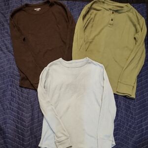 Boys Old Navy Long Sleeve Shirt Trio - Chocolate, Olive, Light Blue